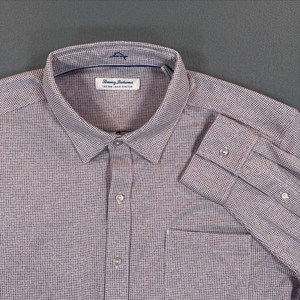 Tommy Bahama San Lucio Stretch Mens XXL Purple Houndstooth Button Down Shirt